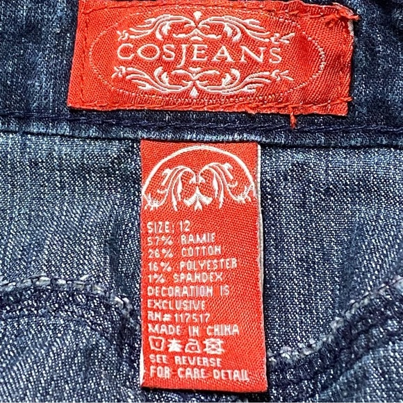 Cos Jeans Denim Skirt Blue Embroidered Rhinestone Western Style Size 12 - Picture 4 of 6